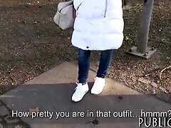Czech girl flashes her tits and fucked in the woods