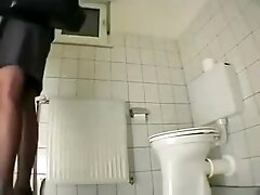 secretary enjoys herself during toilrt break