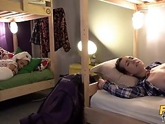 Stacy explores the practice of lesbian sex with her hostel roommates