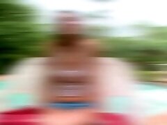 Adorable teen Lorna Preston shows off her poontang next to the pool before she ditches her bikini and masturbates.