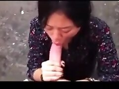 Chinese gf big cock outdoor blowjob facial