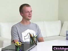 Tugging office amateur at casting