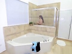 Big Booty Chubby Wife Sucks of Big Cock in Shower