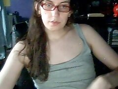 Spectacled amateur tgirl plays with her tits, cock and ass