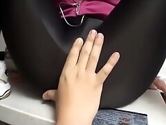 Hot jogger in shiny spandex tights